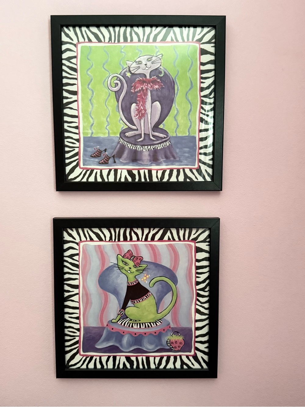 Vintage The Bombay Company Sassy Cat I & II Framed Prints - Set of 2